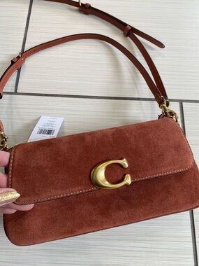 Coach Suede Bag in Rust Brown with Gold 'C' Hardware